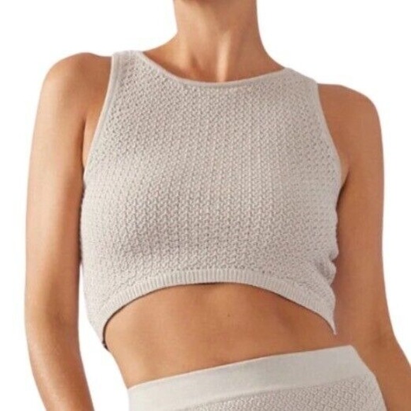 PERFECT STRANGER Soleil Knit Crop‎ Top Gray Crochet Tank Top Sweater US 8; AU 12 - Picture 1 of 13